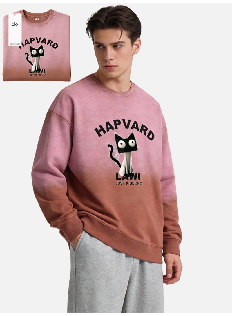 Alo Yoga ALO Hapvard Cat Graphic Ombre Sweatshirt – Pink to Brown Gradient Oversized Crewneck Pullover - Image 1